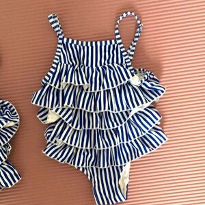 Toddler bathing suit cobalt and white striped - 2T